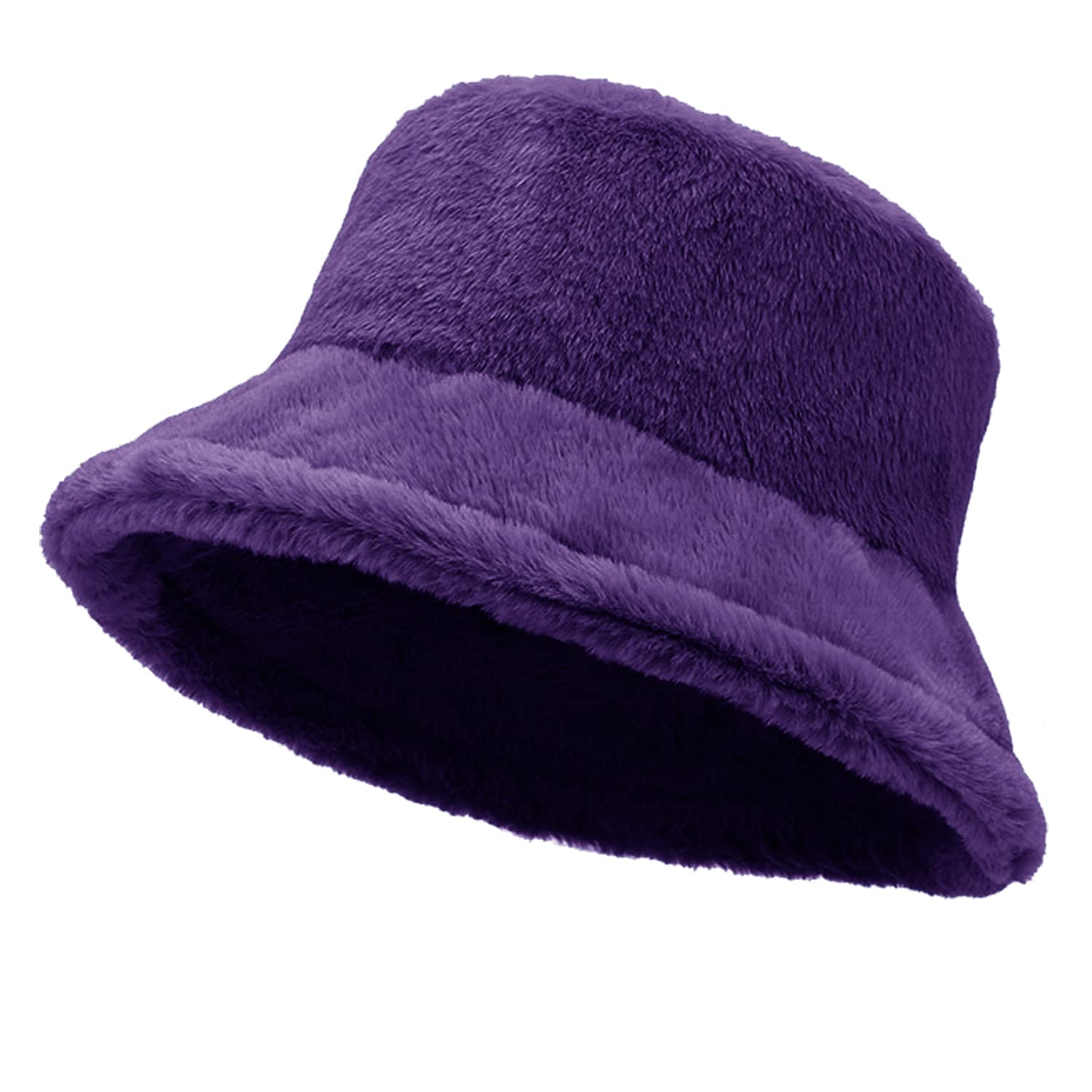Women Plush Fluffy Bucket Hat Warm Lining Winter Faux Fur Cozy Wide Brim Xfvqtps-Womens-Bucket-Hat-  main image 2