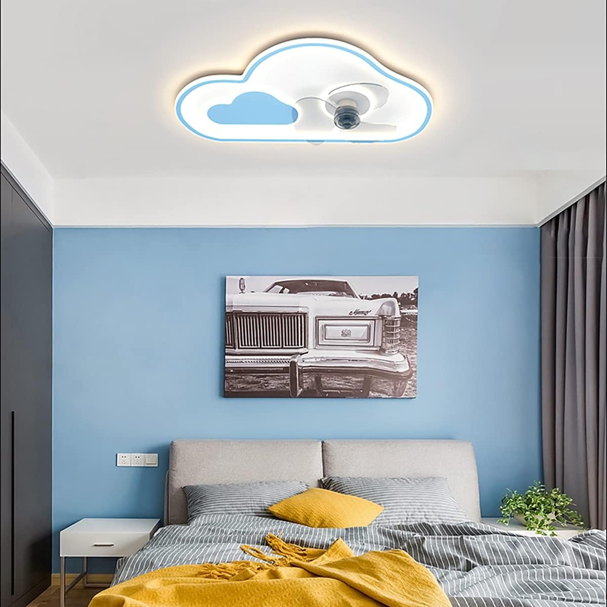 YUEGOO Ceiling Fan with Lighting Ceiling Fans with Lights for Bedroom 3 Speeds Ceiling Fans with Lamps,and Remote Ceiling Fan with Lighting Led Light Fan Light Dimmable Living Room/Blue