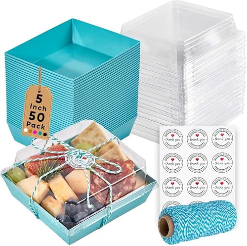 Miniatura 11 de Paquete de 50 cajas pequeñas transparentes para golosinas, cajas de postre para llevar, mini recipientes de papel desechables de 5 pulgadas