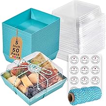 50 Pack Small Charcuterie Boxes with Clear Lids - To Go Paper Mini Charcuterie Box, Disposable Food Containers, 5Inch Dessert Boxes - Sandwich, Cookie, Sushi, Cake Slice, Strawberries (Blue)