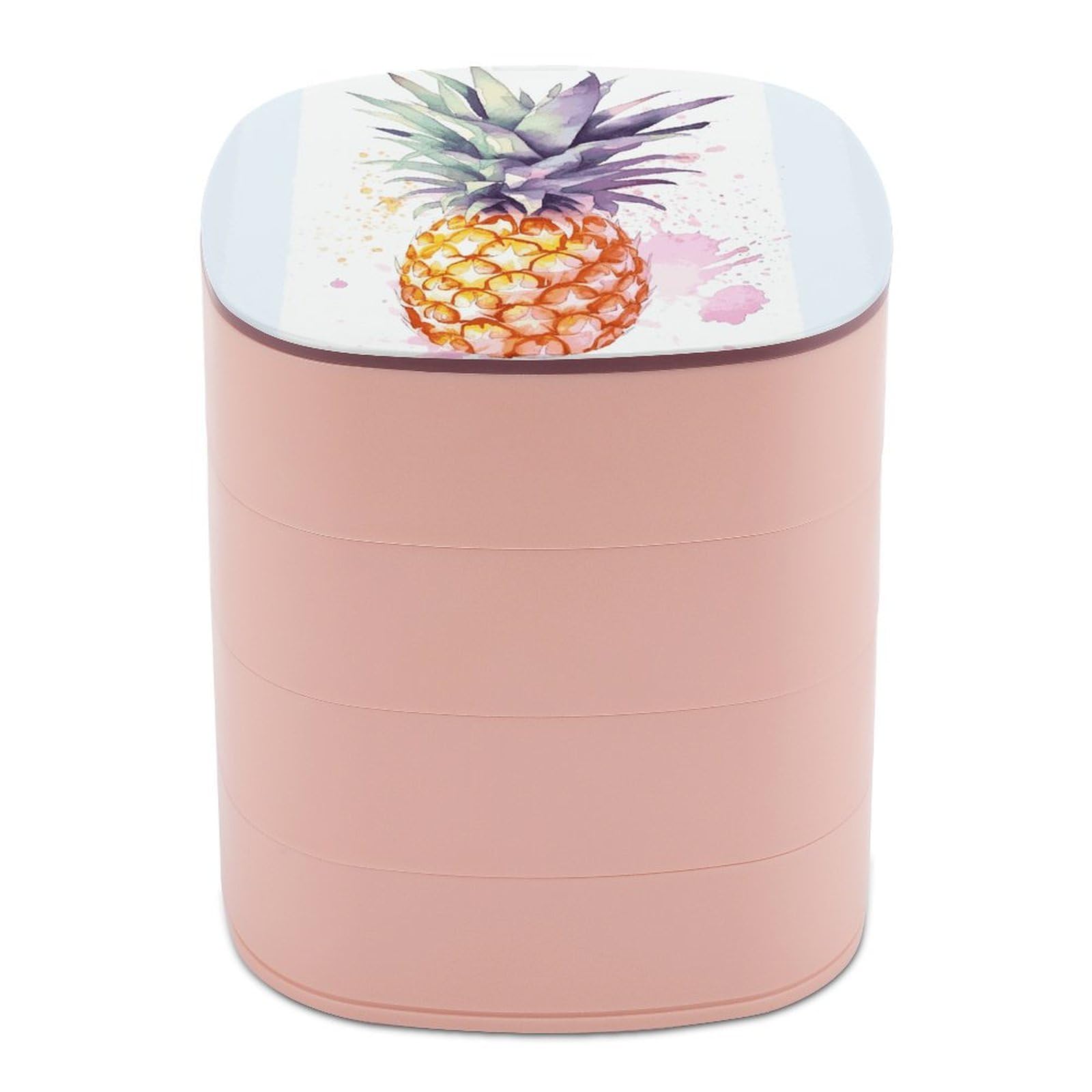 FekiLoot Pineapple Jewelry Box 4-Layers Rotatable Jewelry Organizer Storage Box with Mirror Cute Travel Jewelry Case Portable Earring Holder Organizer for Ring Necklace Bracelet