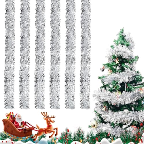 VIDSTW 6 Piezas Espumillon Arbol Navidad Moldeable Espumillón（Plata）