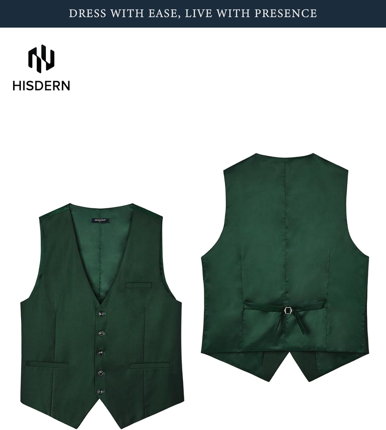 HISDERN Men’s Suit Vest Waistcoat with 3 Pockets Slim Fit for Business Formal Wedding Prom and Casual Tuxedo Wear - Image 5