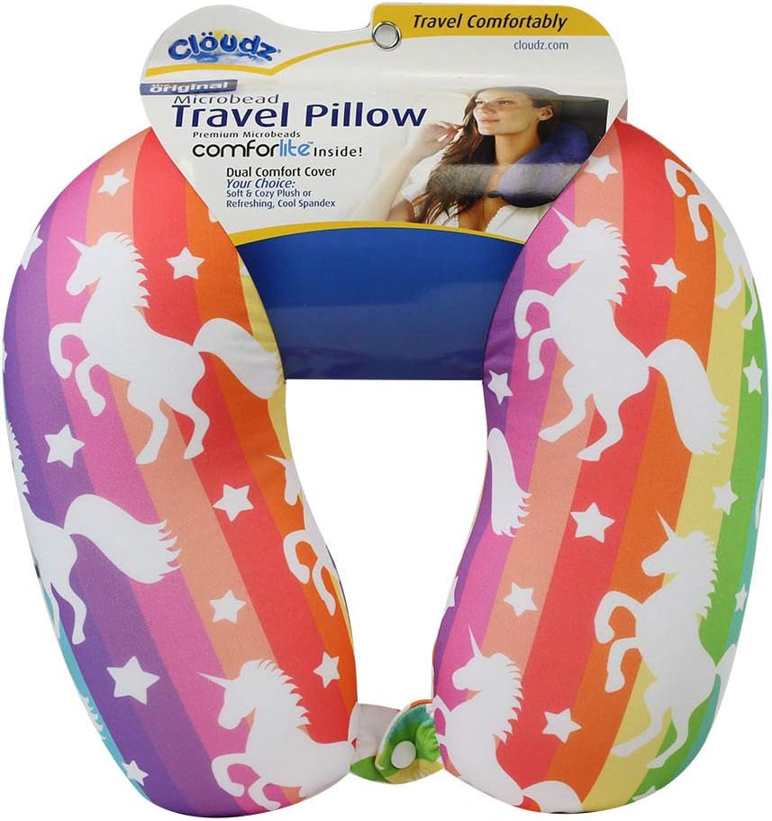 Cloudz Pattern Microbead Airplane Travel Neck Pillow Customized Comfort and Support While Traveling by Airplane, Car, Bus or Train! - Unicorn
