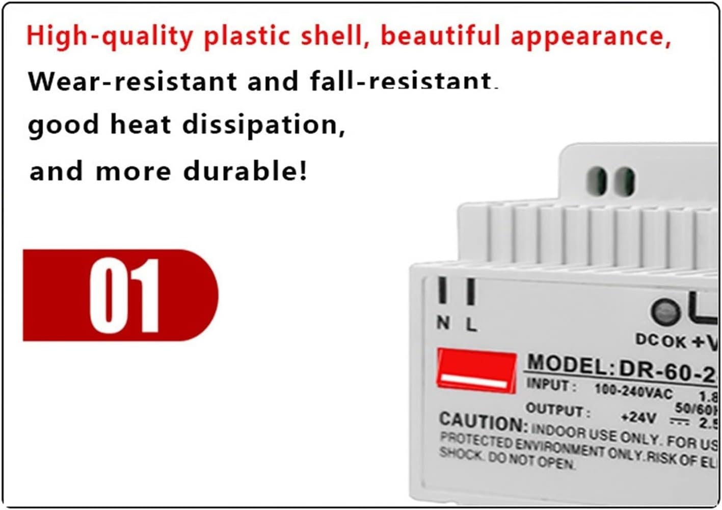 CZKE Industrial DIN Rail Switching Power Supply DR-30W 45W 60W Single Output 5V 12V 24V AC DC Converter Power Switch Input 110/240VAC (Color : 110V 220VAC, Size : 30W)
