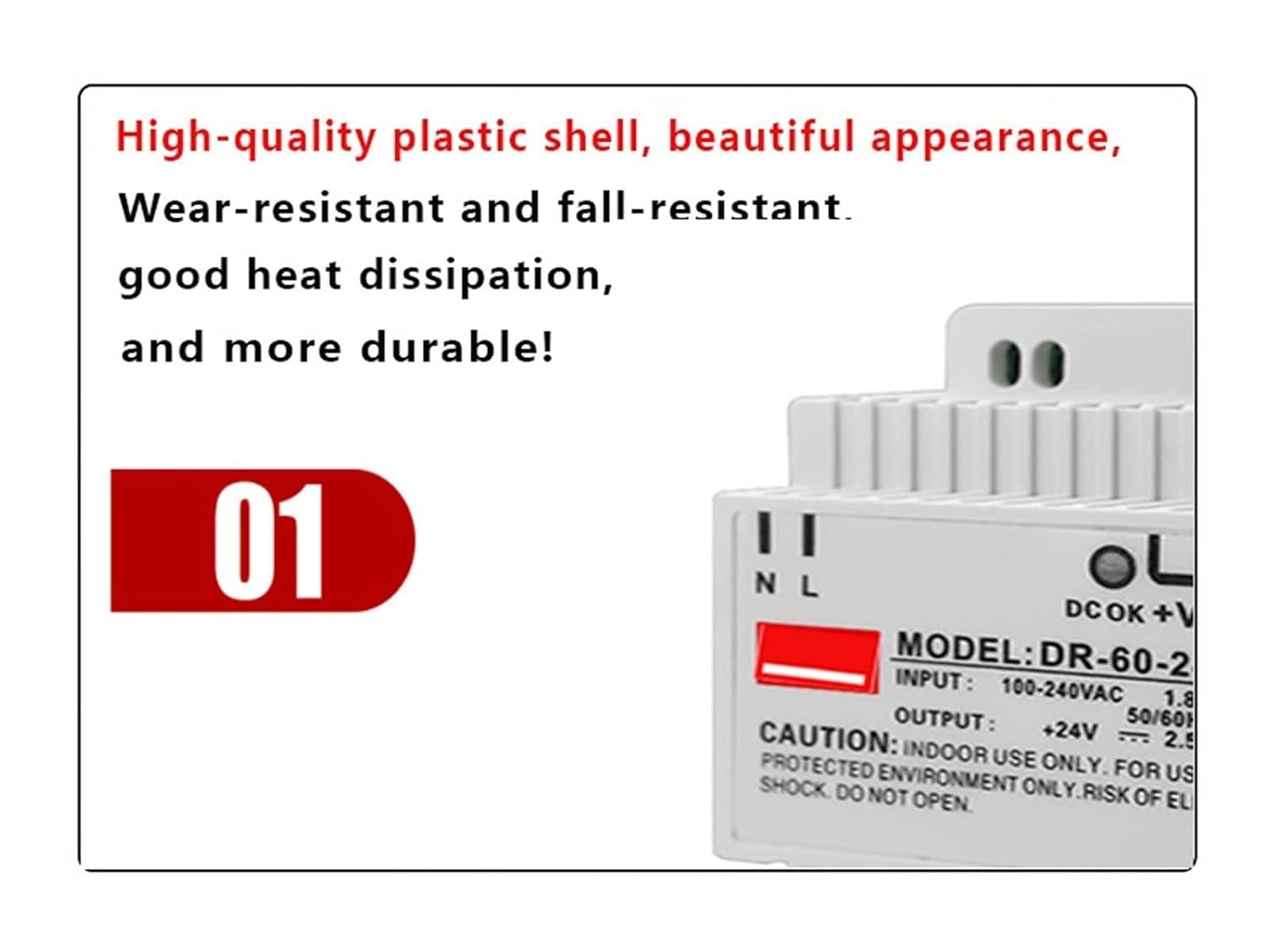 Industrial DIN Rail Switching Power Supply DR-30W 45W 60W Single Output 5V 12V 24V AC DC Converter Power Switch Input 110/240VAC (Color : 110V 220VAC, Size : 60W)