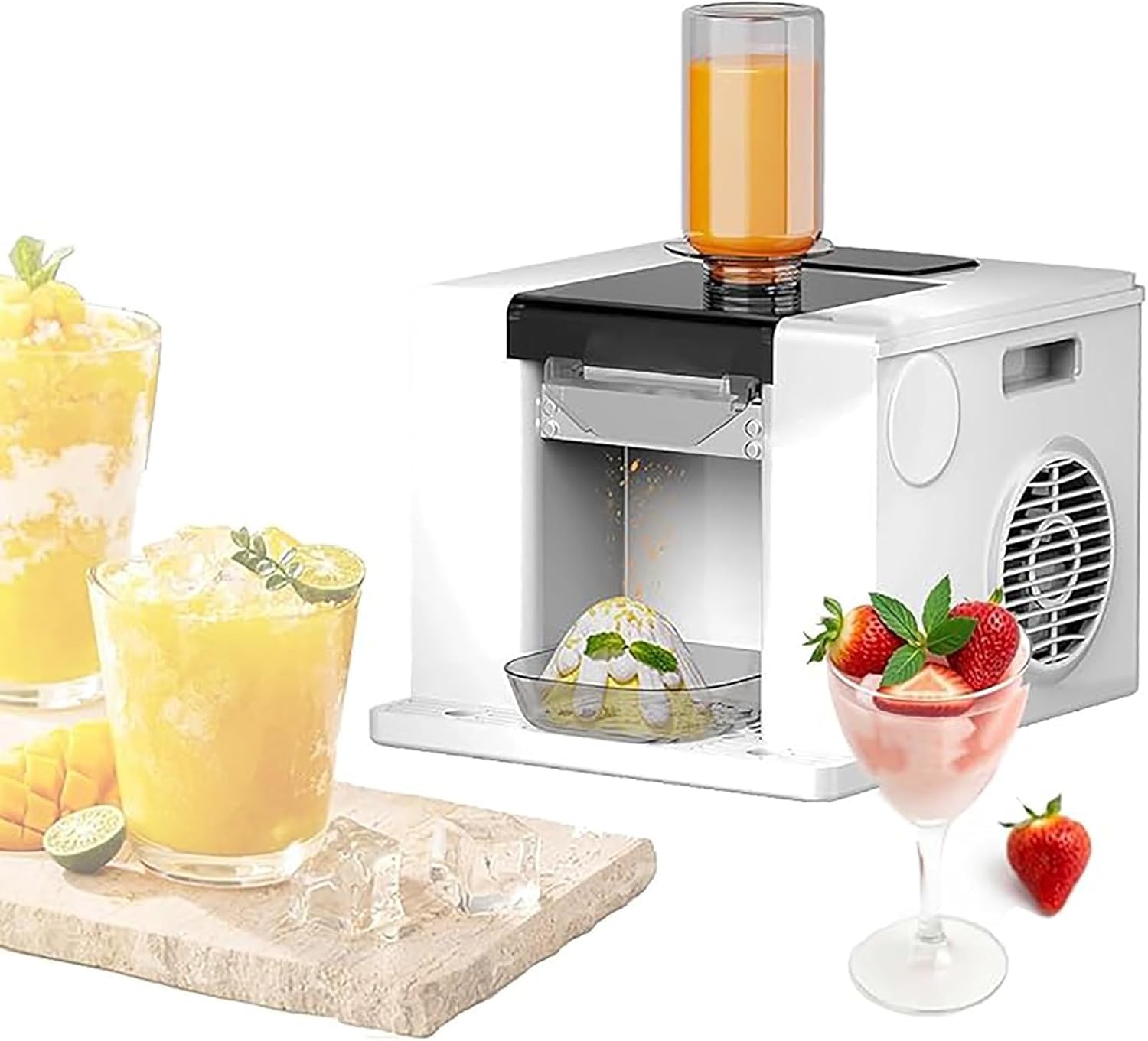 HCZKIUJY Commercial Ice Drink Maker - 60kg/Day Electric Slushie Machine with 750ml Barrel & Receiving Tray for Snow Cones, Shaved Ice (White)