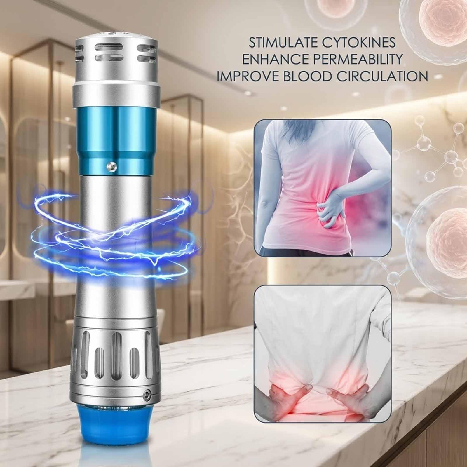 MObyat Apparecchio per Terapia Extracorporea A Onde Durto Focalizzate, Strumento Fisioterapico Pneumatico A Onde Durto con 7 Testine Massaggianti, Regolazione del Livello di Energia: 5 Mj-250 MJ, per
