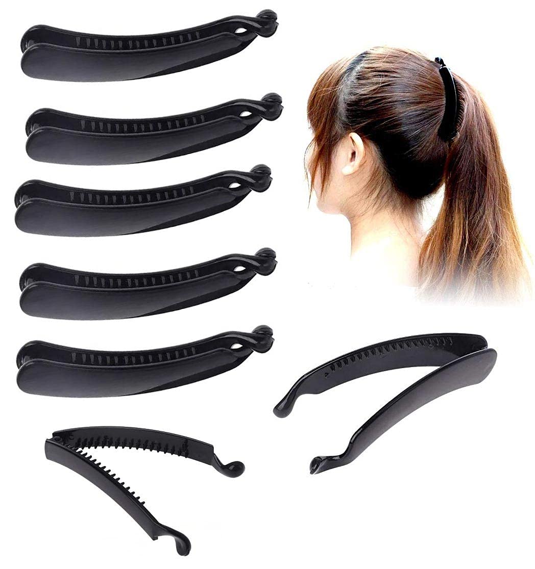 Glamifirsto Ponytail Holders Banana Clips Thick Curved Glossy Black-Color, medium size (Pack of 6) For Women/Girls