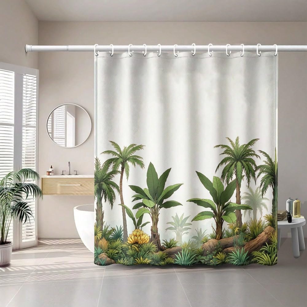 GLKSDLPO 1pc Tropical Jungle Green Plant Tree Banana Leaf Print Shower Curtain, Simple Artistic Style Bathroom Home Decoration(150x200cm/59x79in(WxH)