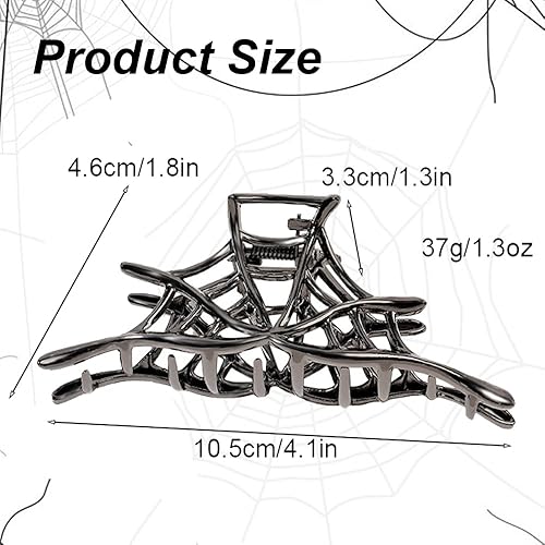 Miniatura 2 de ROMODIYA Pinza para el cabello, 1 pinza para el cabello con diseño de telaraña de Halloween, pinzas de metal negro antideslizante para cola de