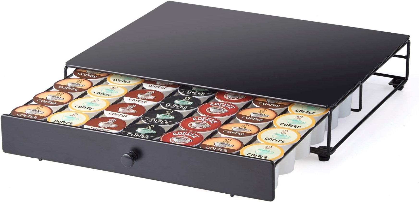 Nifty Solutions Rolling Black Finish, Compatible with K-Cups, 42 Pod Pack Holder, Extra Wide Under Coffee Pot Storage Drawer, Slim Home Kitchen Counter Organizer, Capacity, (6484)