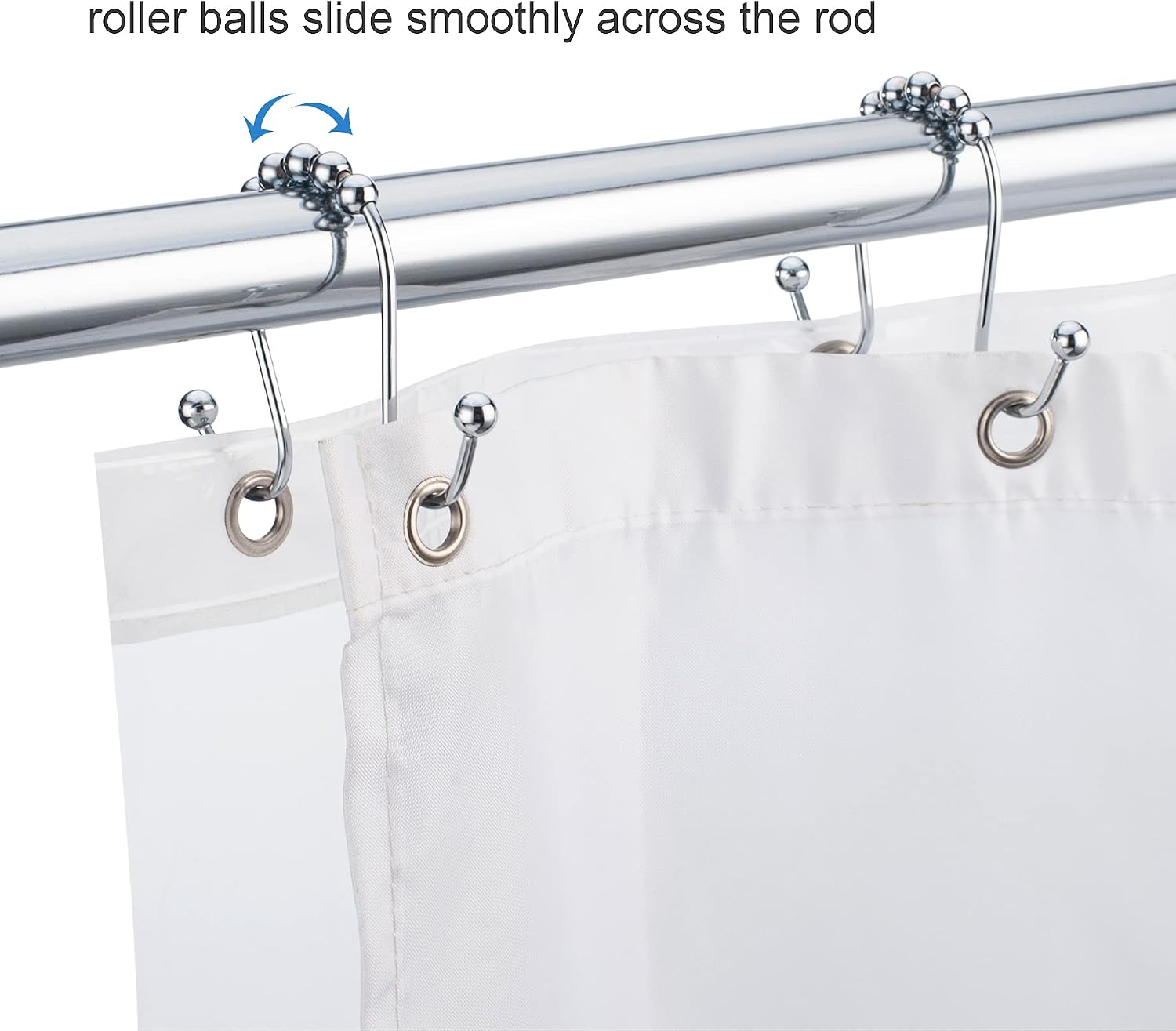 Amazer Chrome Shower Hooks, Double Hook Shower Curtain Hooks Stainless Steel Heavy Duty Shower Rings Rust-Resistant Shower Curtain Rings for Bathroom Shower Curtain Liner Rod, Set of 12, Chrome