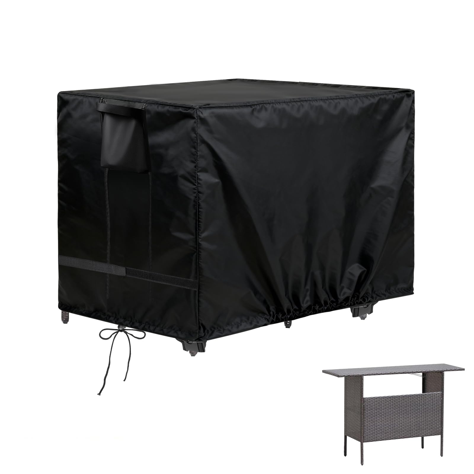 Flymer Outdoor Bar Table Cover Waterproof, 165L x 90W x 95H cm Garden Dining Table Set Cover with Handles and Air Vents, 420D Heavy Duty High Bar Tables Set Covers, Black