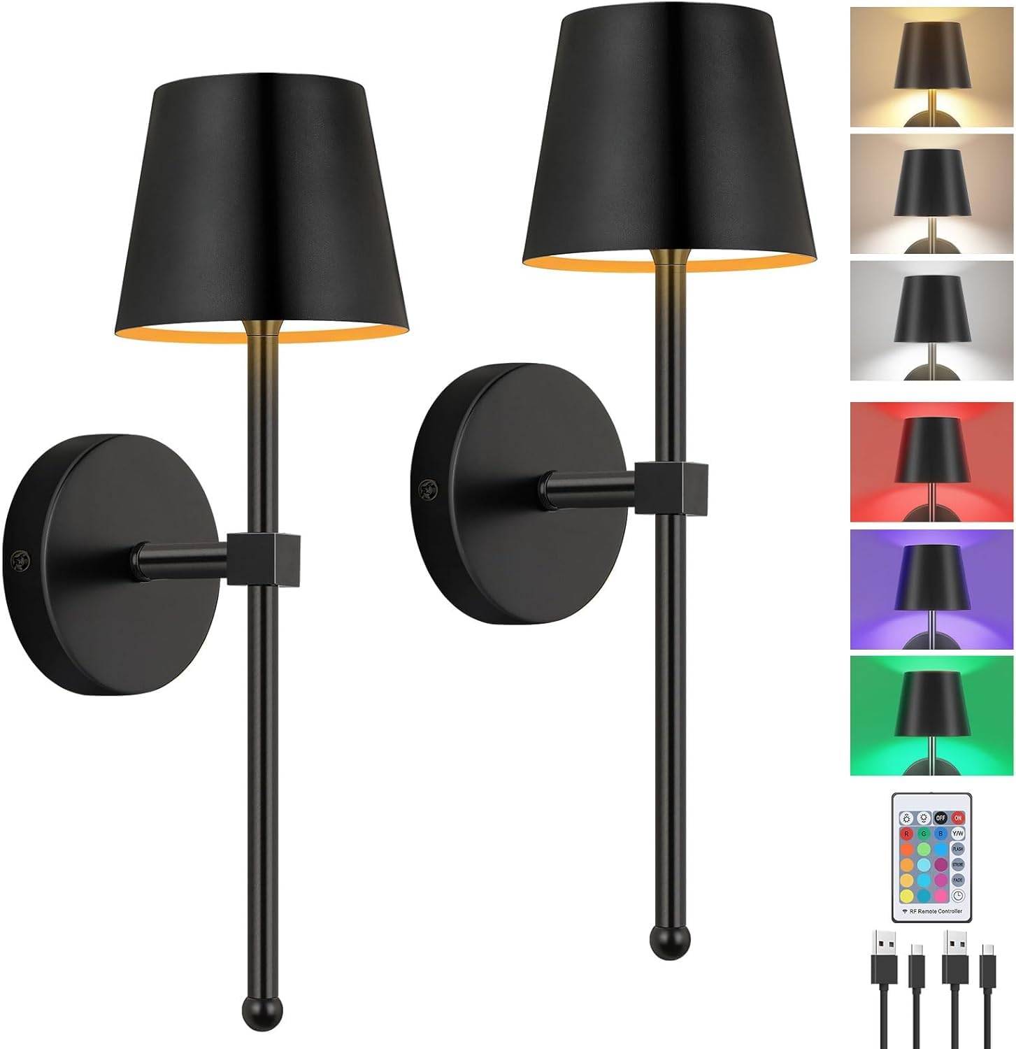 Glowlit Wandleuchte Akku Innen 2 Stück 5200mAh Wandleuchte Ohne Stromanschluss mit Fernbedienung RGB LED Wandlampe Akku Dimmbare für Wohnzimmer Schlafzimmer Flur