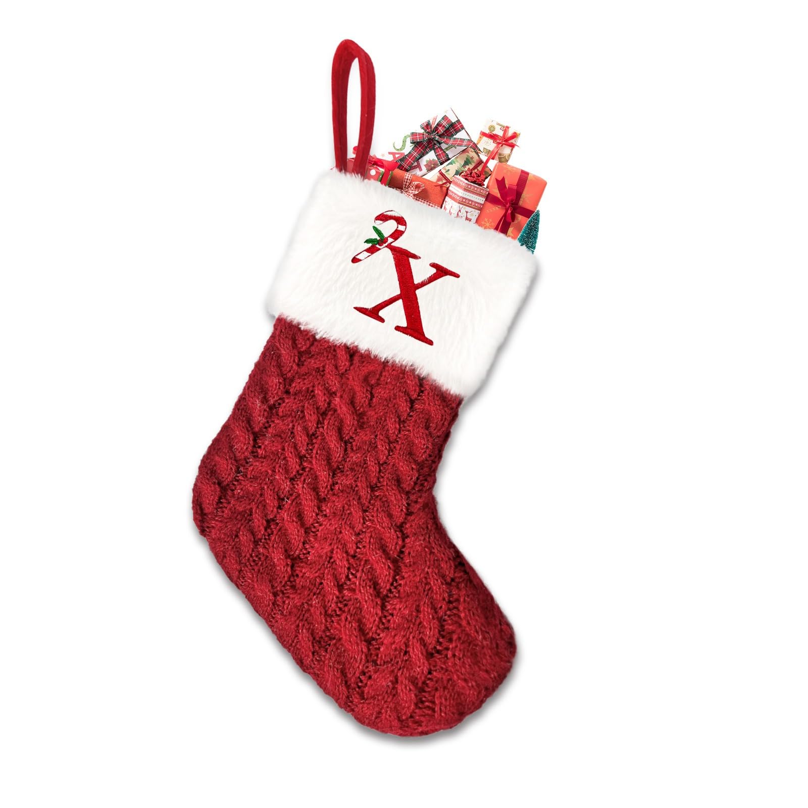 Urijk Monogram Christmas Stockings Personalised Christmas Stockings with Letters Red Velvet Embroidered Stocking Classic Xmas Stockings Fireplace Hanging Ornament Tree Decorations Xmas Decor 20CM-X