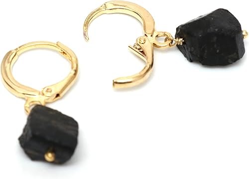Miniatura 5 de Gempires Raw Black Tourmaline Crystal Hoop Earring, Meditation Earring, Raw Gemstone, Energy Healing Crystals, Birthday, Gift for Her, Jewelry AA+