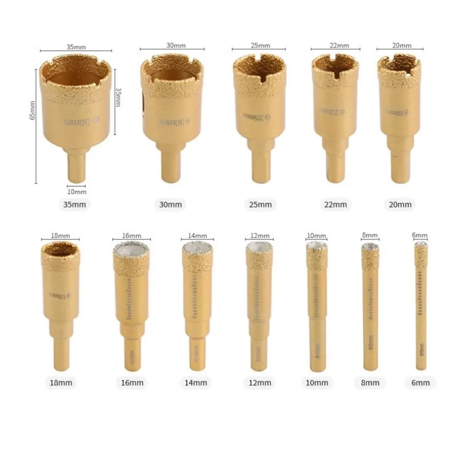 Set da 12 pezzi di punte for carotaggio brasate sotto vuoto in ceramica, granito, marmo, pietra, piastrelle, a tazza for smerigliatrice angolare