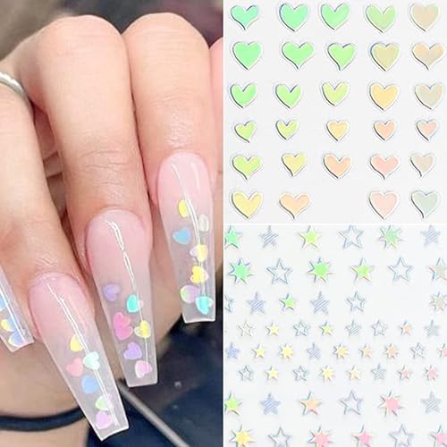 Miniatura 3 de Calcomanías de arte de uñas de estrellas, 6 hojas de lujo, suministros de arte de uñas, calcomanías autoadhesivas 3D, letras de corazón, flores,