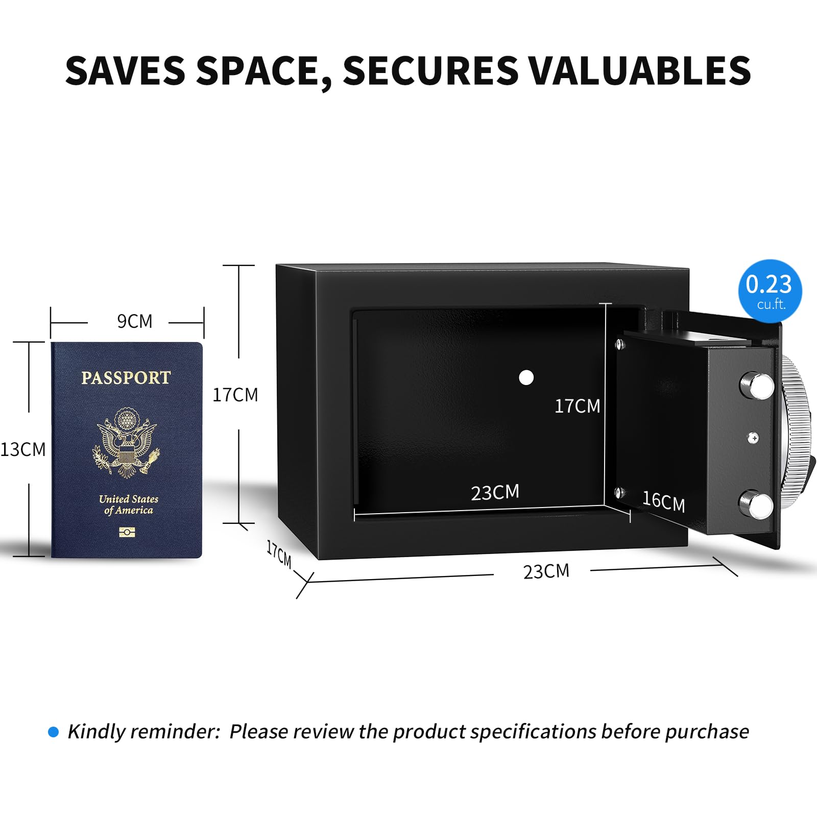 WASJOYE Mini Safe Tresor MöBeltresor Klein,6.8L Mini Tresor mit Schlüssel,Tresor Kinder mit Zahlenschloss,Elektronisch kleiner Tresor für Zuhause für Zuhause Ausweise Geld Wertsachen Bargeld