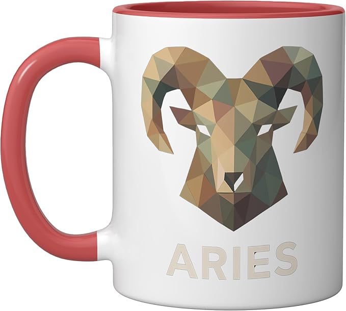 Aries Low Poly Ram Zodiac Art Ceramic Mug, Red/White