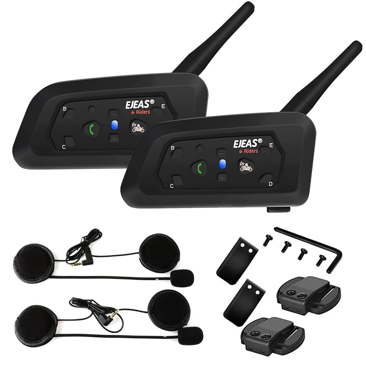 V6 Pro Motocicleta Intercomunicador, 2 Casco Auricular Intercom Kit con cancelación de Ruido, 1Km Distancia, IP67 Impermeable Universal Motocicleta Sistema de Comunicación (Negro-Dos)