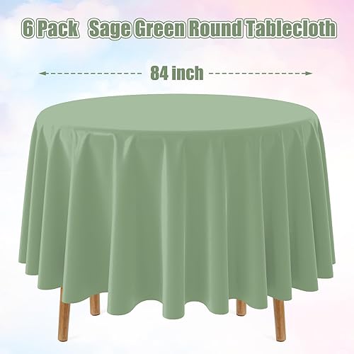 Miniatura 2 de YIDAKO Paquete de 6 manteles redondos de plástico verde salvia, impermeables, desechables, redondos, para cumpleaños, bodas, baby shower, fiestas,