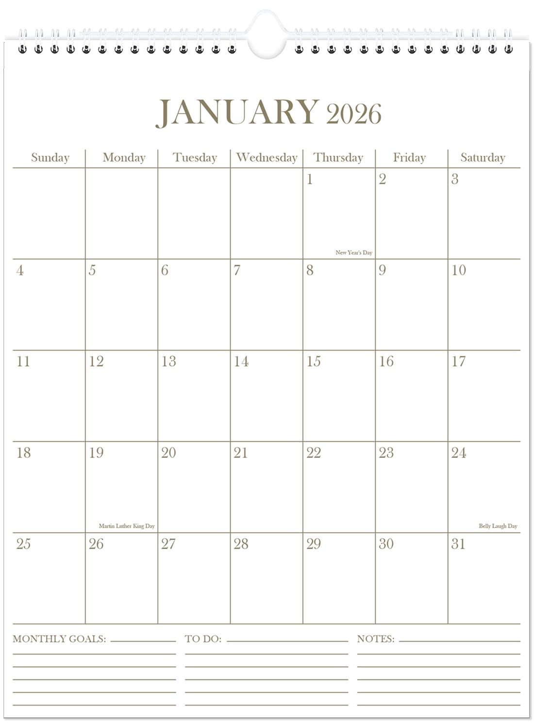 Calendar 2026 - Wall Calendar from January 2026 - June 2027, 2026-2027 Wall Hanging Calendar with Thick Paper, 12" x 14.5", Gold