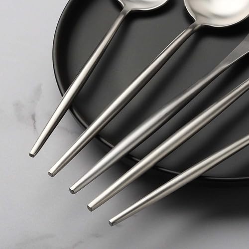 Miniatura 4 de Juego de 20 cubiertos de acero inoxidable resistente para 4 cubiertos de plata mate, incluye cuchillos, tenedores, cucharas para cocina, hogar,