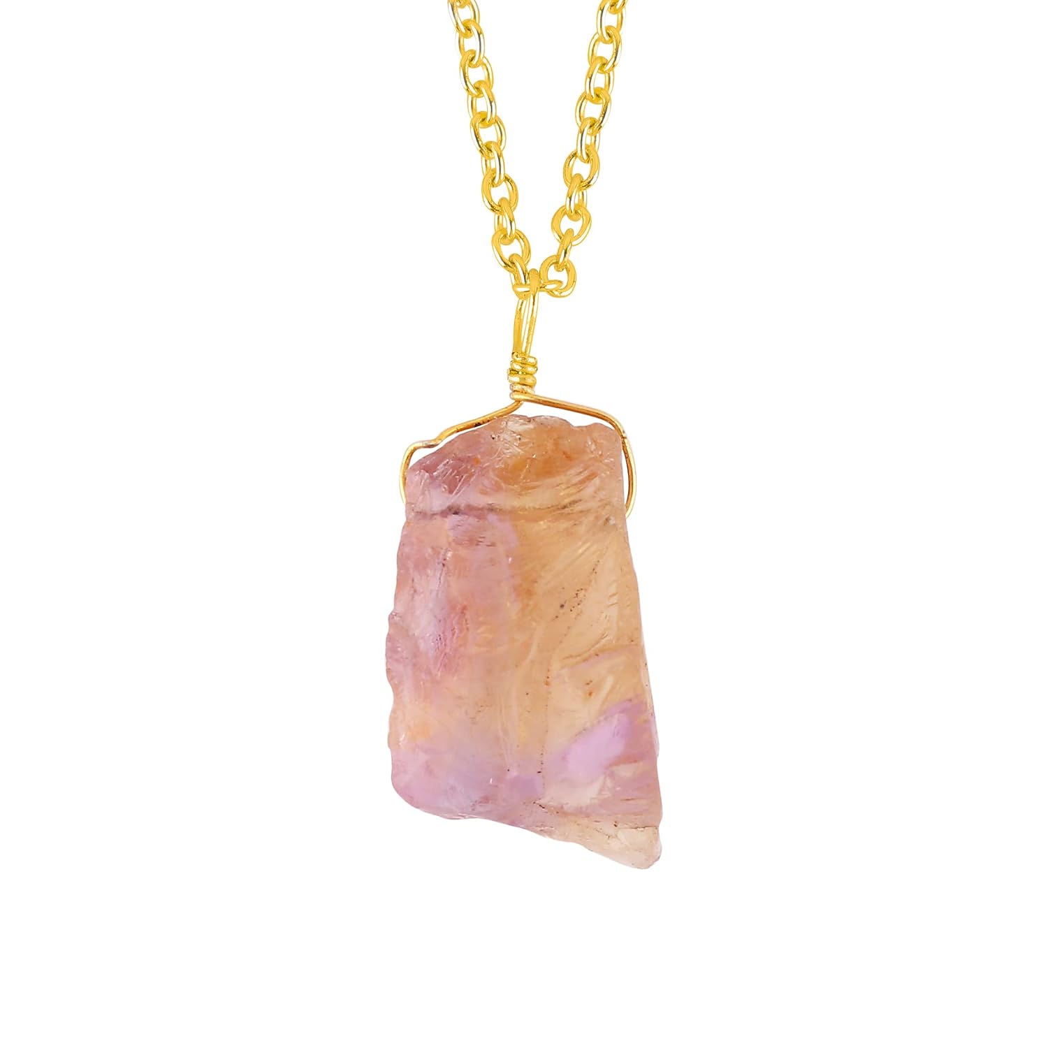 Raw Ametrine Gemstone Pendant Necklace for Women | Natural Healing Crystal Rough Pendant 15–25 Carat | 8–14 mm Stone | Gold Plated Chain 16+2 Inch Adjustable | Gift Jewelry