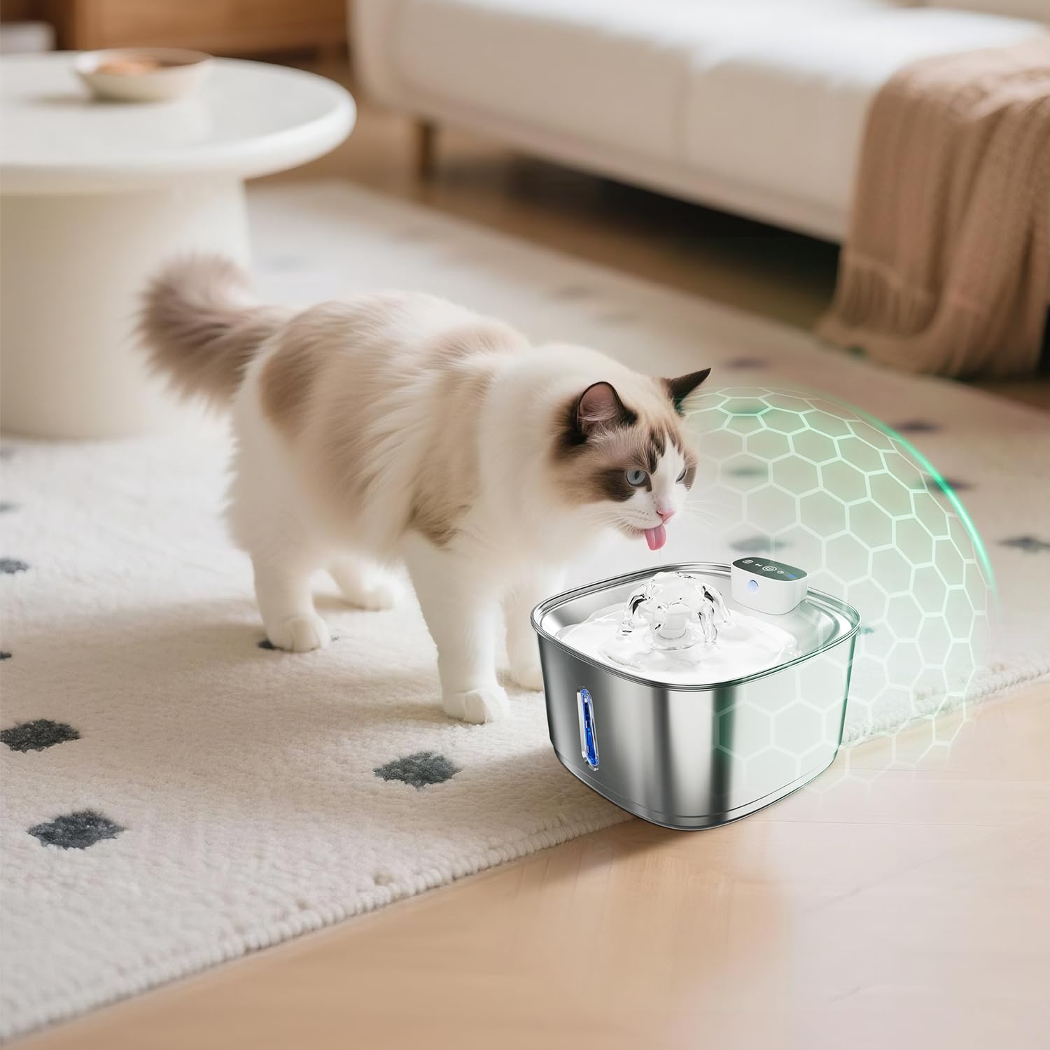 Fuente de agua para gatos de 3.2 L para beber con sensor de movimiento, fuente de agua de acero inoxidable para mascotas, dispensador de agua inalámbrico para perros, funciona con pilas y
