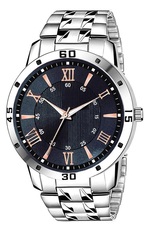 Image of Men's Premium Analog Watch with Roman Number Markers and Stainless Steel Chain Strap