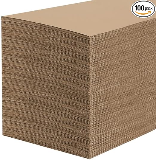 100 Pack 12 x 9 Inch Corrugated Cardboard Sheets, 2mm Thick Corrugated Cardboard Filler Inserts Flat Kraft Cardboard Sheets For Shipping, Mailing, Crafts