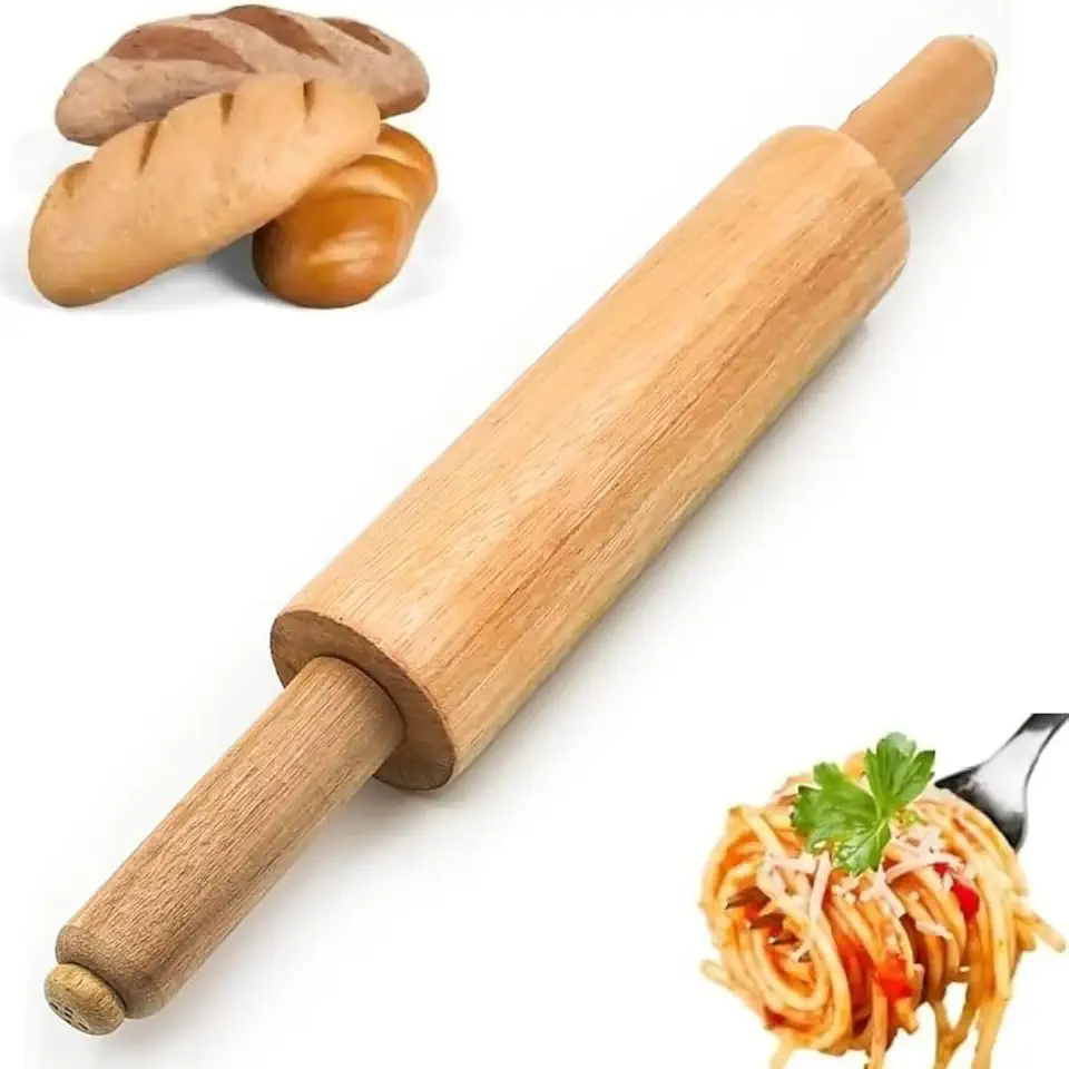 Rolo de Massa em Madeira Tradicional 43cm para abrir Massas de Pão, Pizza Pastel e Confeitaria Utensílio de Cozinha Profissional