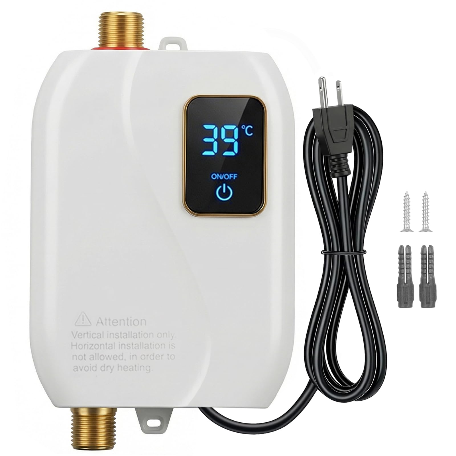 Calentador de agua eléctrico sin tanque, calentador de agua eléctrico sin tanque de 3000 W, 110 V, calentador de agua caliente bajo demanda, eléctrico con visualización digital, calentador de agua