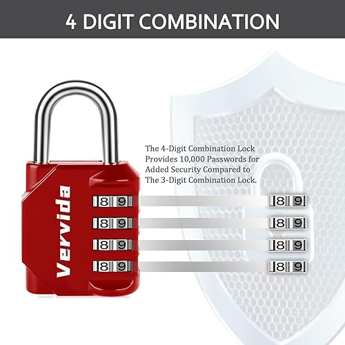 Miniatura 4 de Vervida Paquete de 2 cerraduras de combinación, candado resistente de 4 dígitos reiniciable, para exteriores, para casillero de gimnasio, casillero