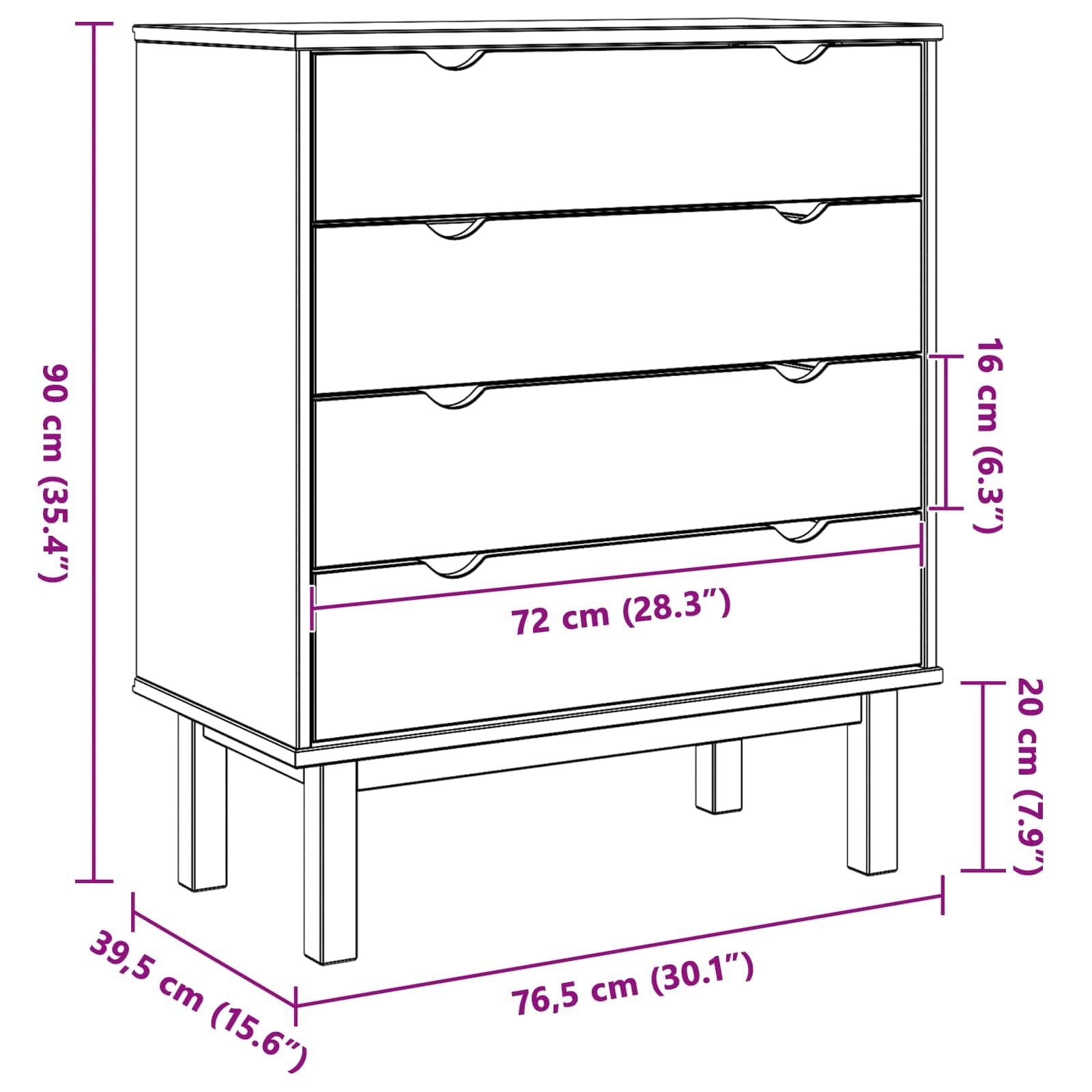 vidaXL Komoda z szufladami z szufladą OTTA Czarny 76,5 x 39,5 x 90 cm