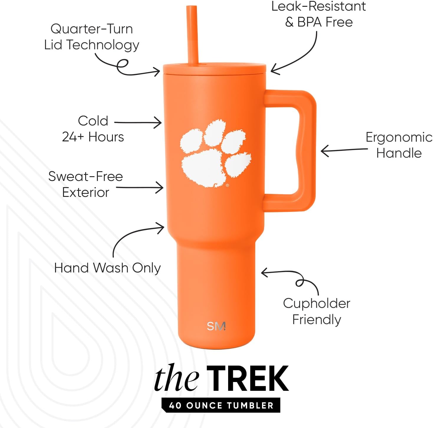 Simple Modern Officially Licensed Collegiate Clemson Tigers 40oz Tumbler with Handle and Straw Lid | NCAA Football Gifts for Men, Women | Trek Collection | Clemson University