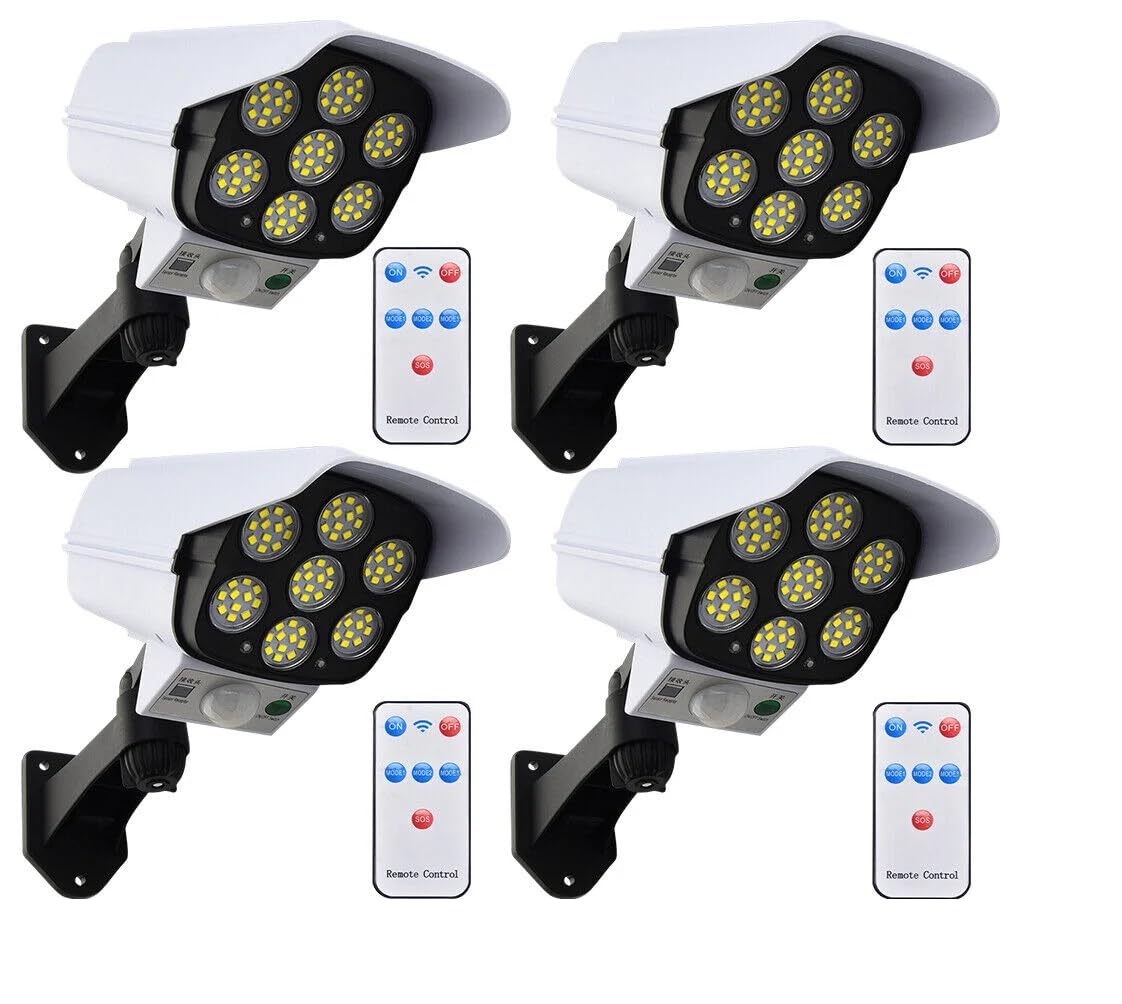 QXORE Outdoor Motion Sensor Solar Lights 2000 Lumens 77 LEDs Spotlight with Remote Controller FloodLights Outdoor Waterproof, Wireless Dummy Decoy Fake Security Camera for Porch Garden (3-Pack) (B0D4HHD142) Amazon Price History, Amazon Price Tracker