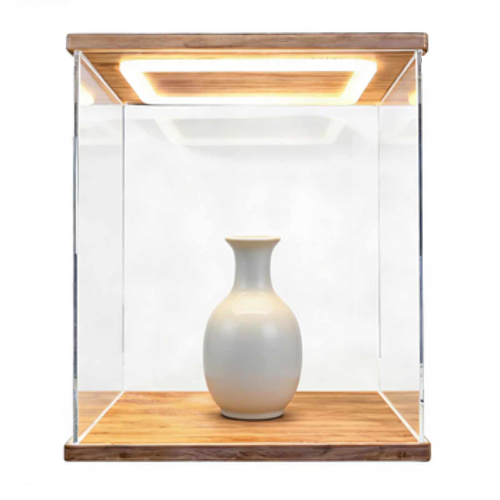 Acrylic Display Case(50ร50cm), Height: 30/35/40/50/60cm, 12mm Thickened Wood Base, with LED Light, Dustproof + Wear-Substantial, for Ornaments,50ร50ร40cm