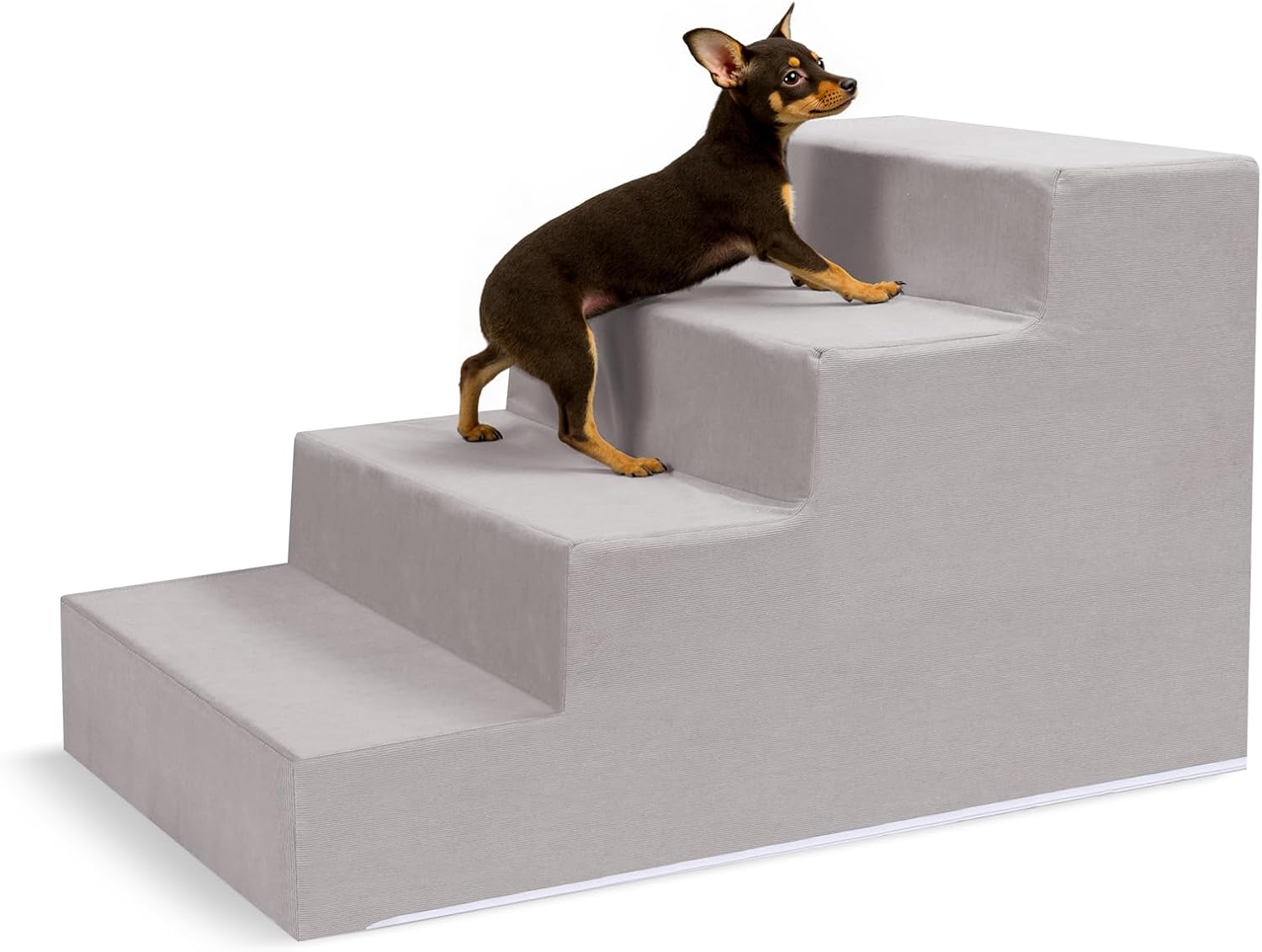 Pet Stairs for Small Dogs & Cats - 3/4/5 Steps, Non-Slip Extra Wide Design, Gentle Angle for Joint Protection, High Density Foam, Washable Cover, Fits Beds & Couches, 4 Steps-Gentle Gray 4 STEPS-GRAY