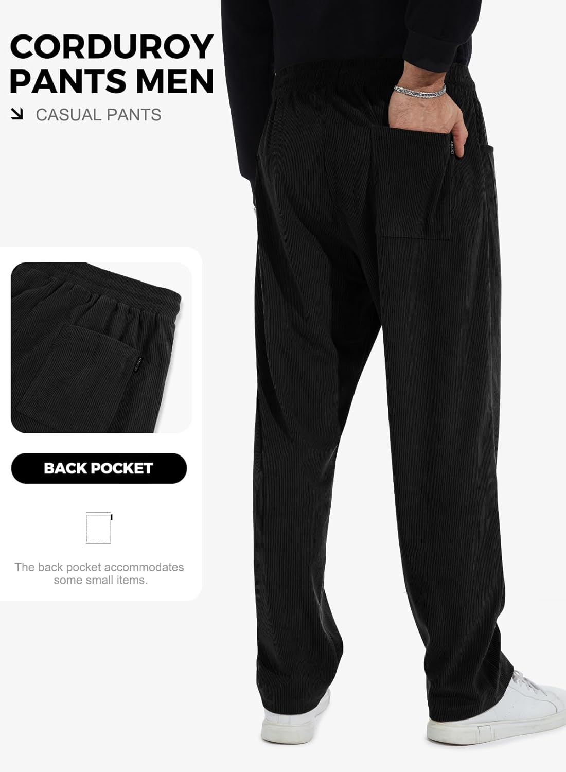 Mens Corduroy Casual Pants Joggers Cargo Pants Drawstring Elastic Waist Baggy Sweatpants with Pockets - Image 3