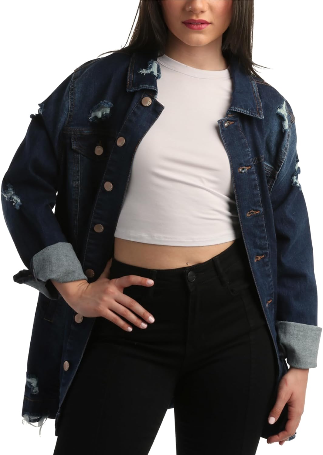 dollhouse Women’s Jacket – Basic Denim Classic Crop Jean Jacket (Size: S-XL)