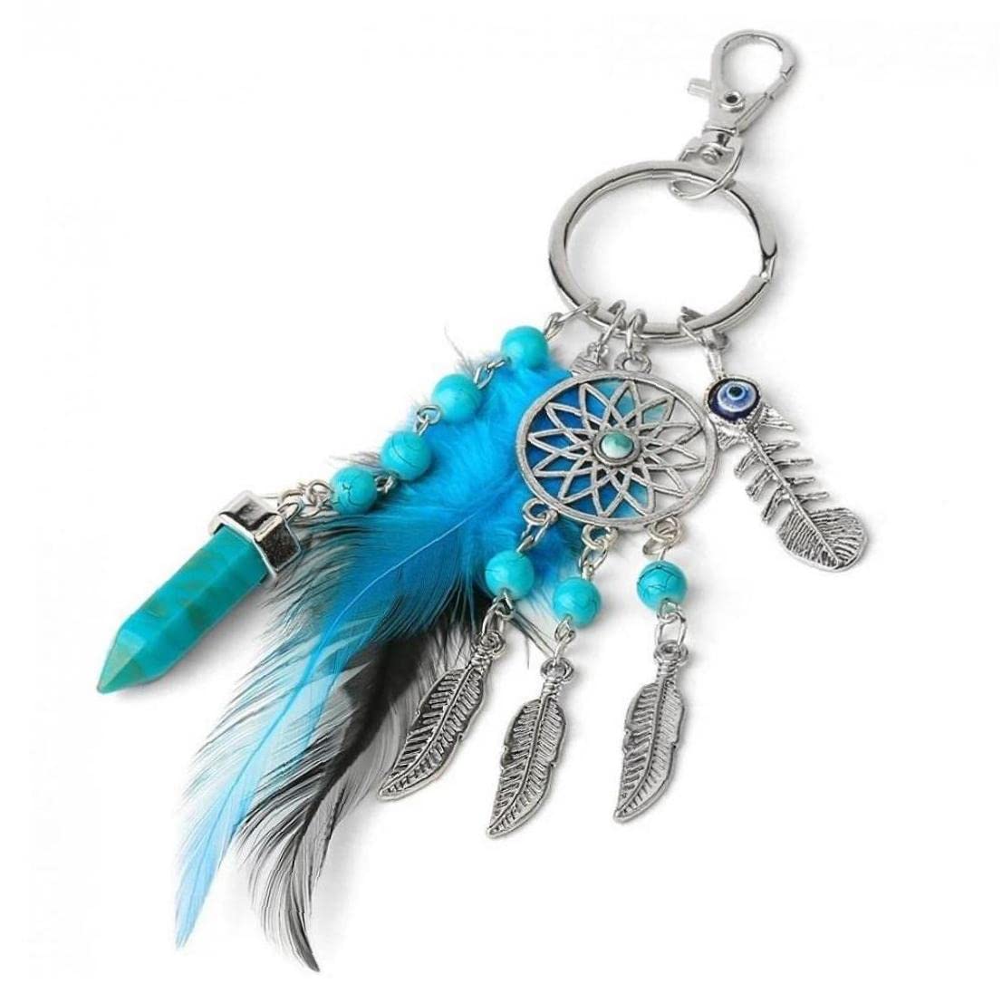 Froiny Evil Eye Dream Catcher with Keyring Handmade Feather Dream Catchers with Beads Jewelry for Wall Car Hanging Amulet Decor Craft