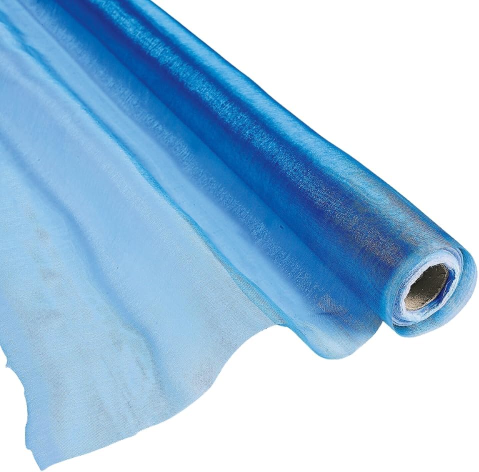 Fun Express Blue Shimmer Fabric by the Yard - Sheer Iridescent Glitter Material Roll 40" x 10 ft for Draping & Decorative Projects | Sparkly Metallic Shiny Fabric for Events, Weddings & Party Decor