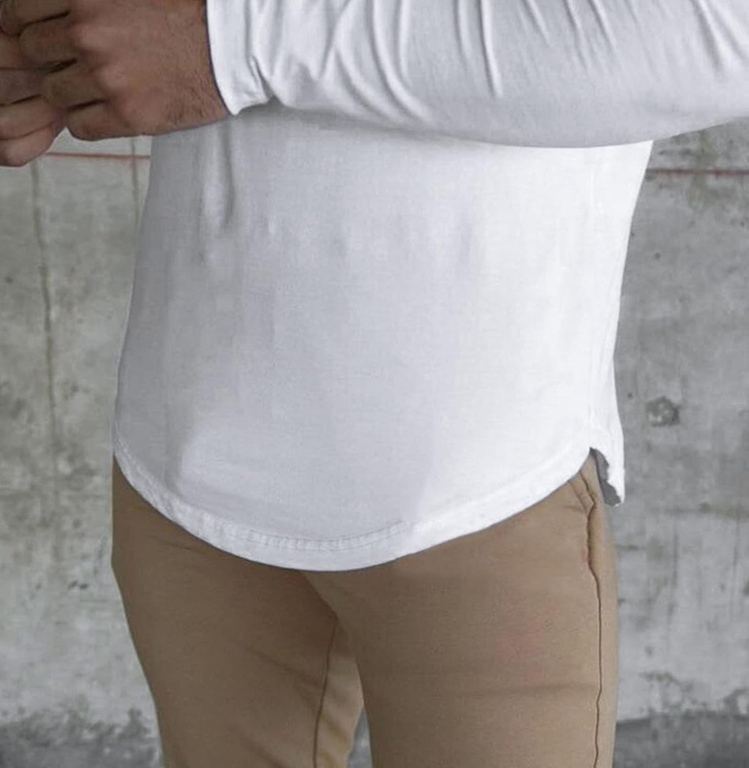 Mens Muscle Crew Neck Henley Shirts Casual Long Sleeve Basic Pullover T-Shirt Workout Athletic Tops Curve Hem Tees