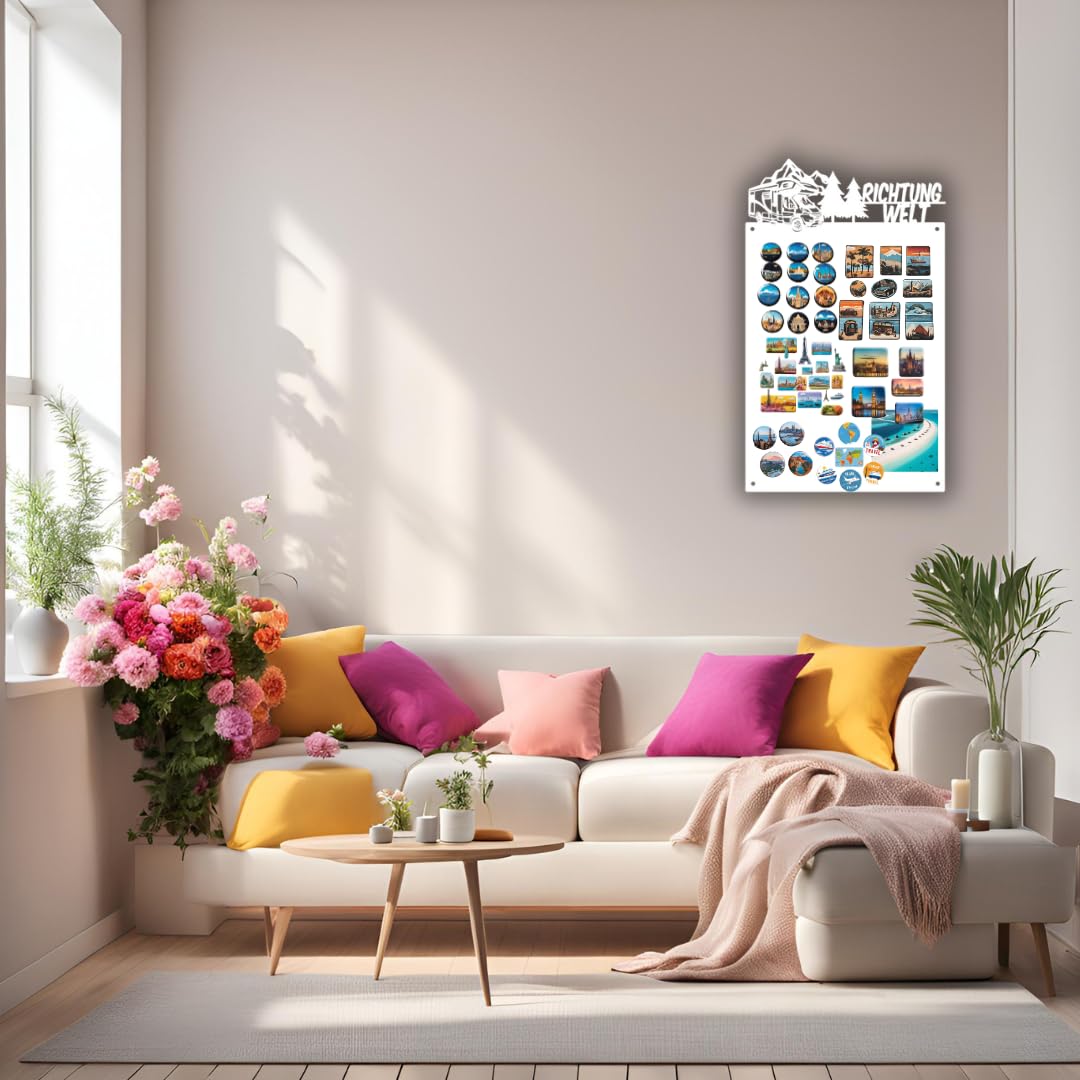 Pizarra Magnética con Diseño de Campista - Ideal Para Imanes y Notas - Pizarra Blanca Magnética - Incluye Kit de Montaje - 30x50 cm - Blanco