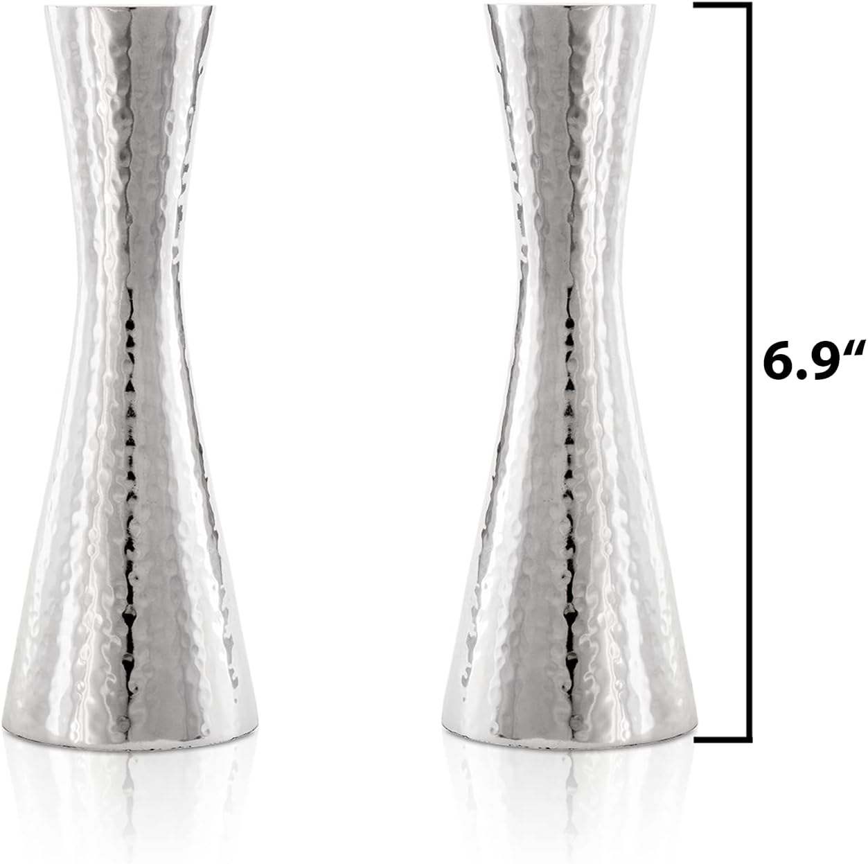 Yair Emanuel Modern Hammered Pillar Candle Holders | Shabbat Candlestick Holders | Minimal Tapered Design (6.9" CP-1) image 2