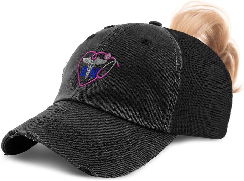Speedy Pros Ponytail Cap Women's Baseball Cap Embroidered Rn Nurse Medicine Health Embroidery Cotton