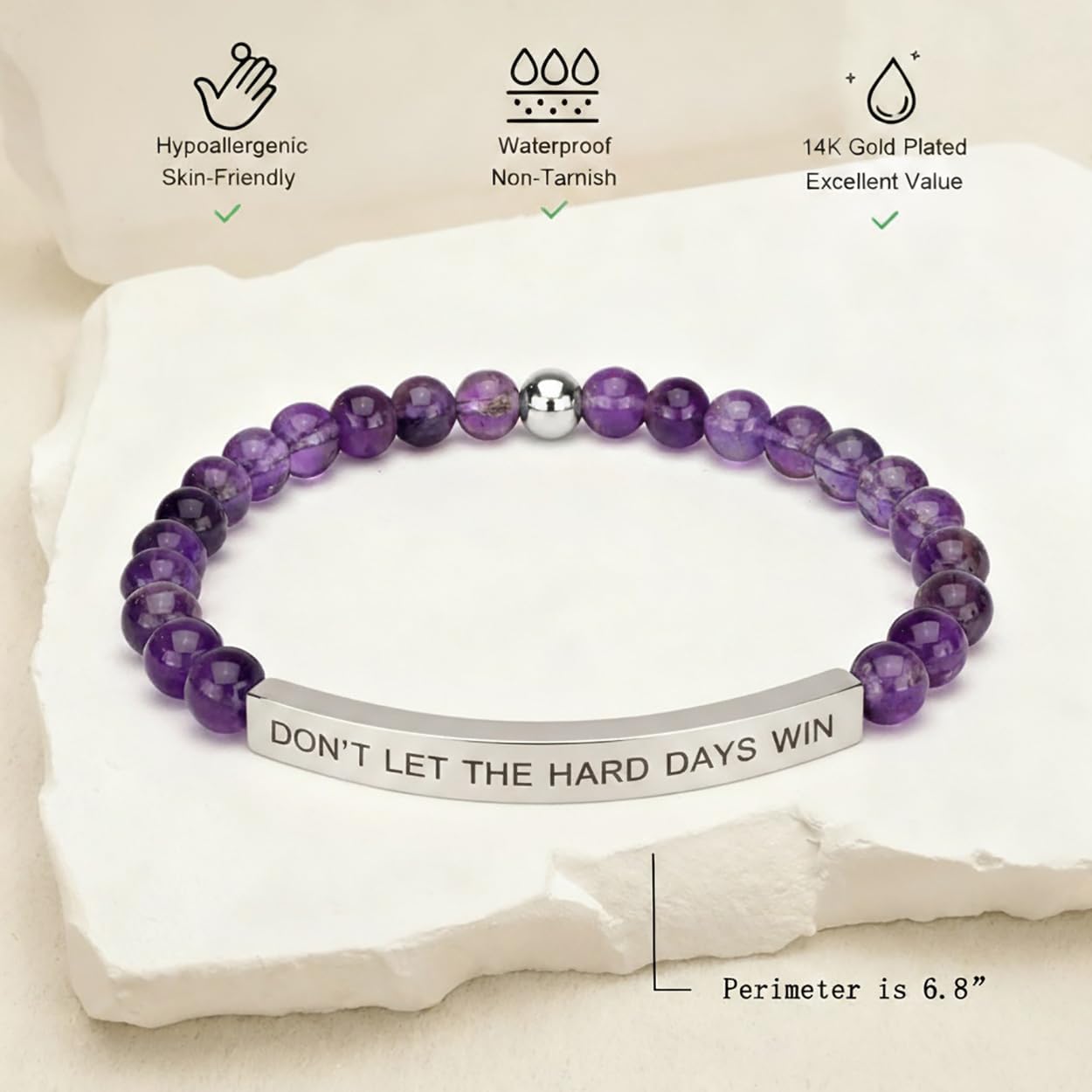 Inspirational Healing Crystal Bracelet for Women Men, Dont Let the Hard Days Win God Is In Control Let Them Bracelet Beaded Adjustable Motivational Gift for Relief & Positivity - Image 6